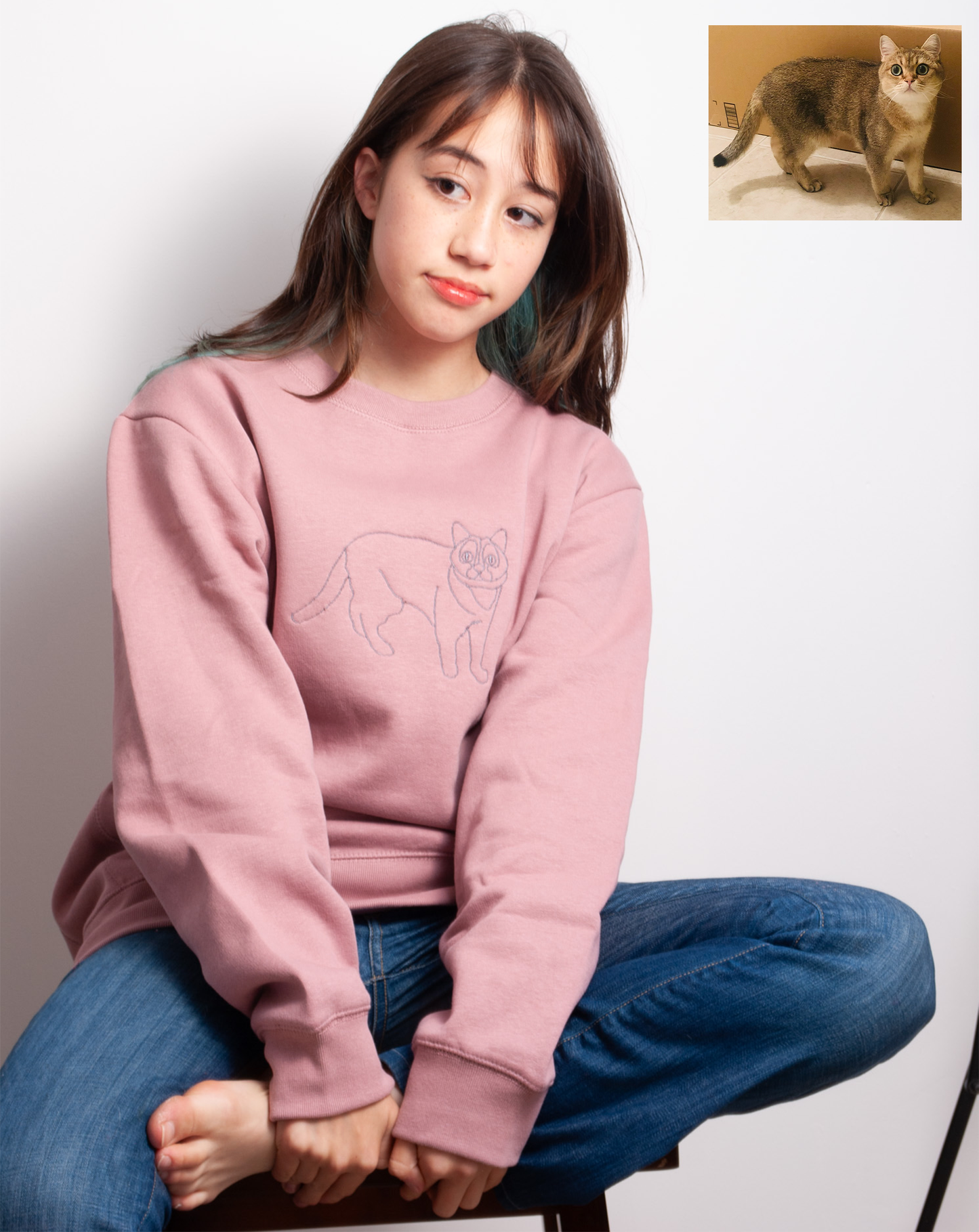 Custom Sweatshirt Line Art Front Chest Embroidery